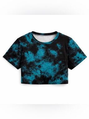Black & Teal Tie Dye Crop Top – Edgy Vibes 🩵